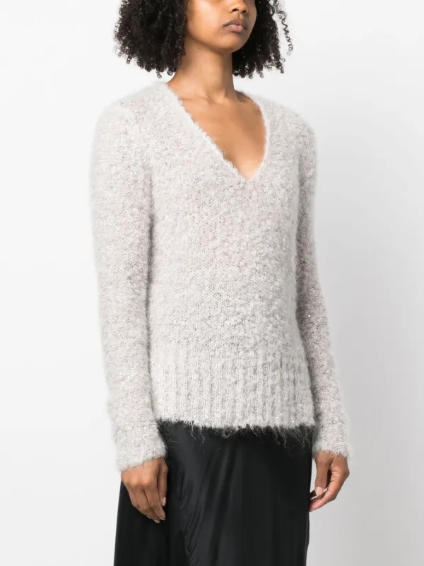 Fabiana Filippi V-neck mohair-blend Jumper | Grey | FARFETCH
