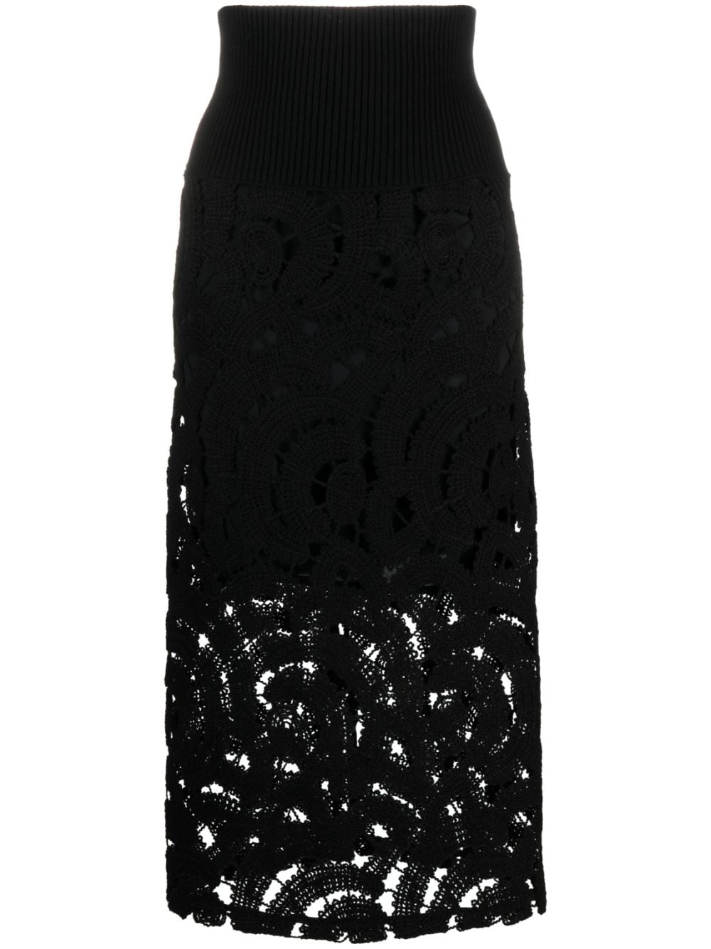 Shop Fabiana Filippi Macramé Midi Skirt In Black