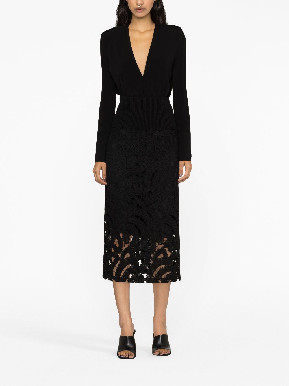 Shop Fabiana Filippi Macramé Midi Skirt In Black