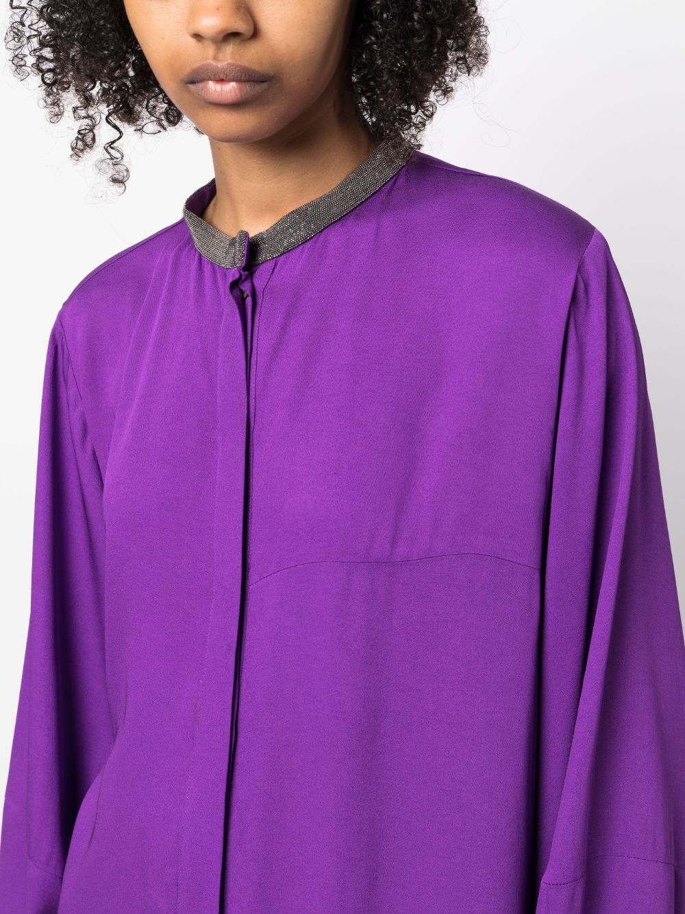 Shop Fabiana Filippi Rhinestone-embellished Collarless Shirt In Purple