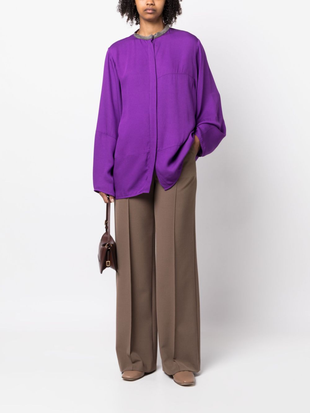 Shop Fabiana Filippi Rhinestone-embellished Collarless Shirt In Purple