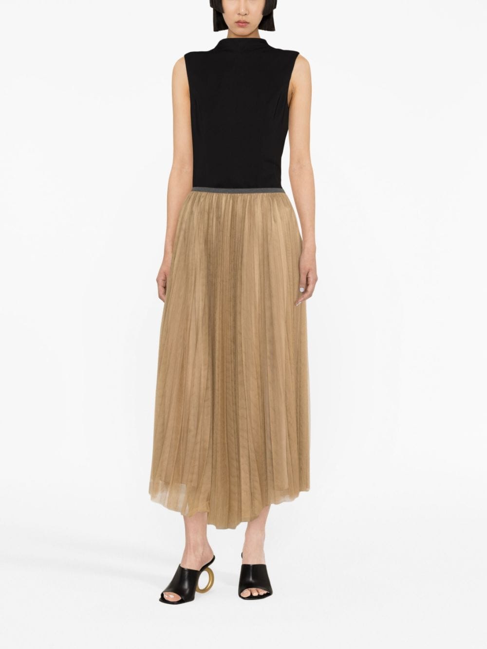 Shop Fabiana Filippi Pleated Midi Skirt In Brown