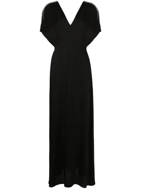 Fabiana Filippi beaded-stripes V-neck gown