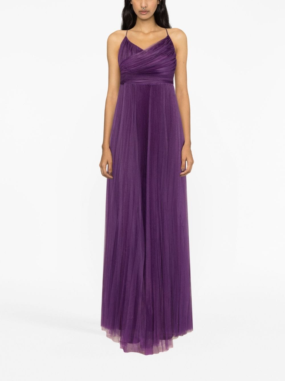 Shop Fabiana Filippi Pleated Tulle Maxi Dress In Purple