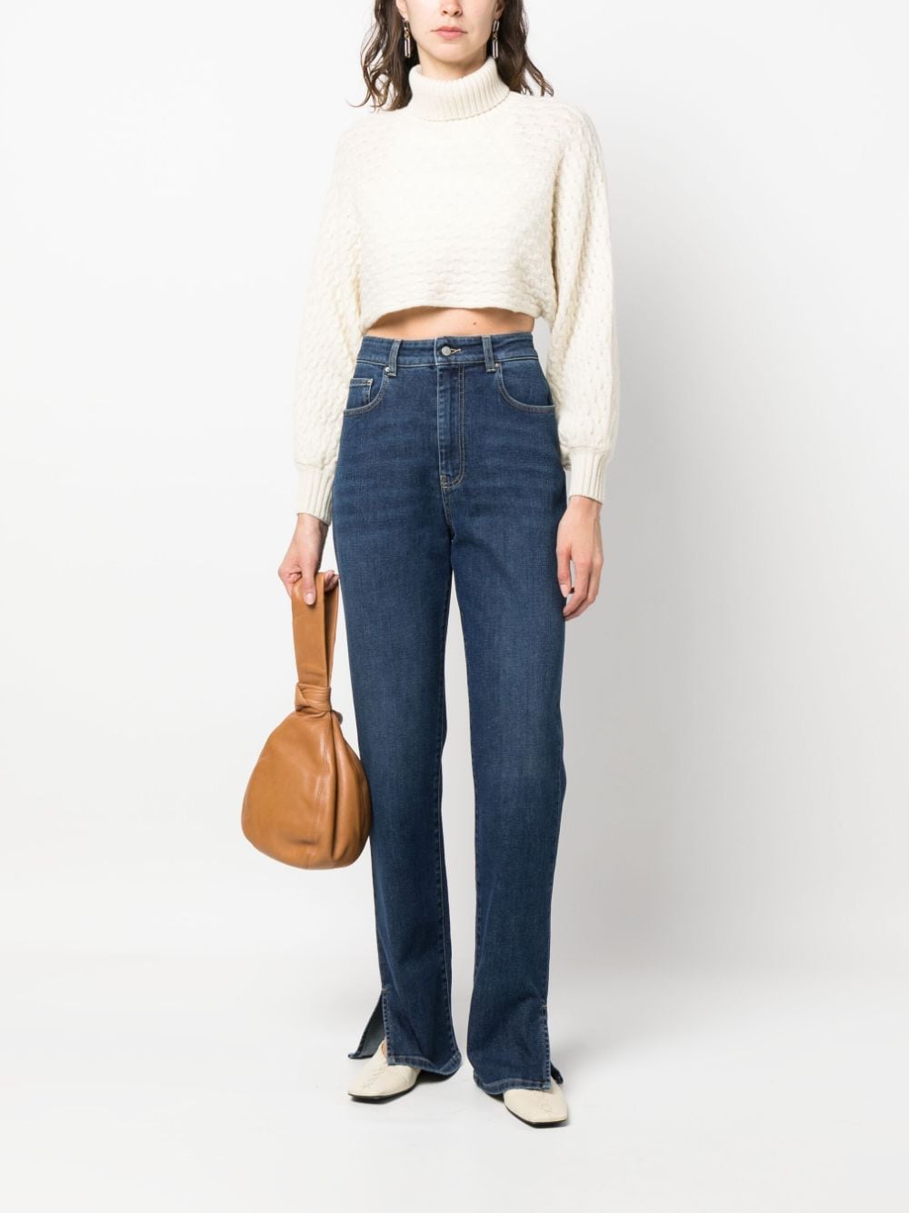 Shop Fabiana Filippi Side-slit Bootcut Jeans In Blue