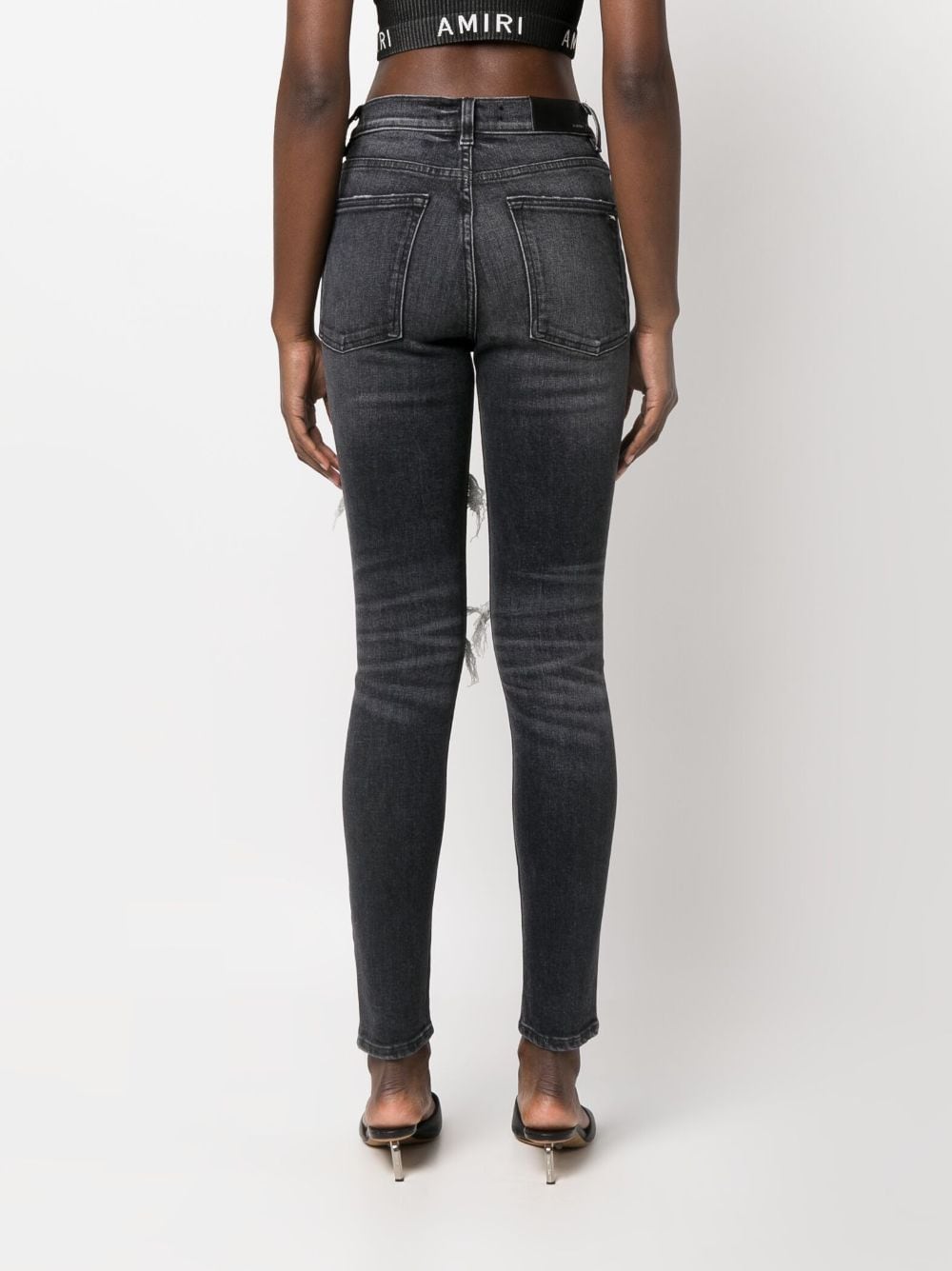 Shop Amiri High-waist Distressed Skinny Jeans In Grey