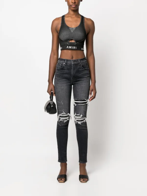 AMIRI high-waist Distressed Skinny Jeans | Grey | FARFETCH