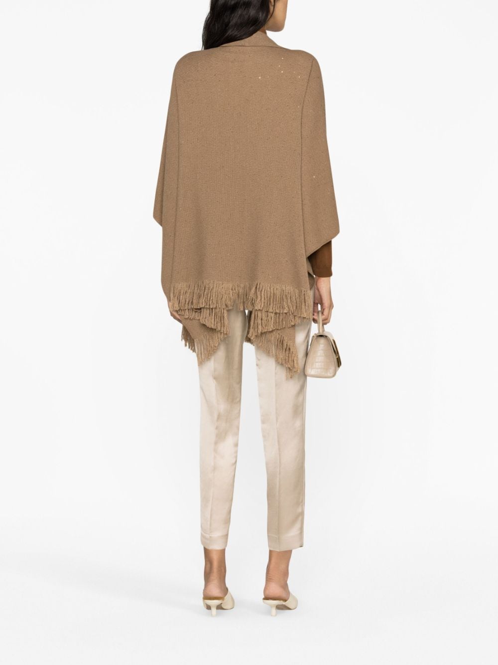 Shop Fabiana Filippi Fringed-trim Open-front Poncho In Brown