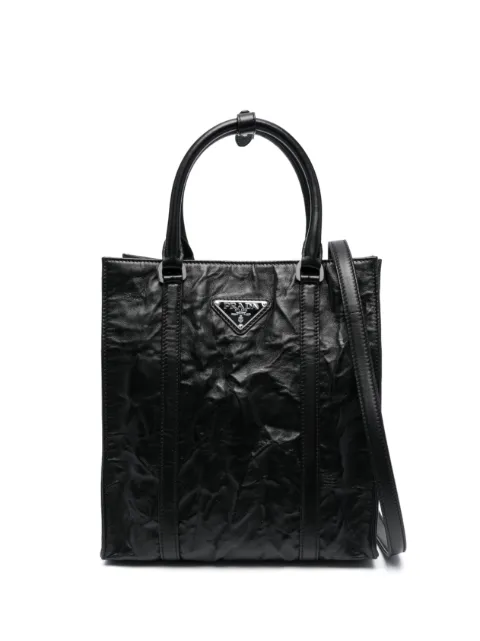 Prada logo-plaque crinkle-effect tote bag