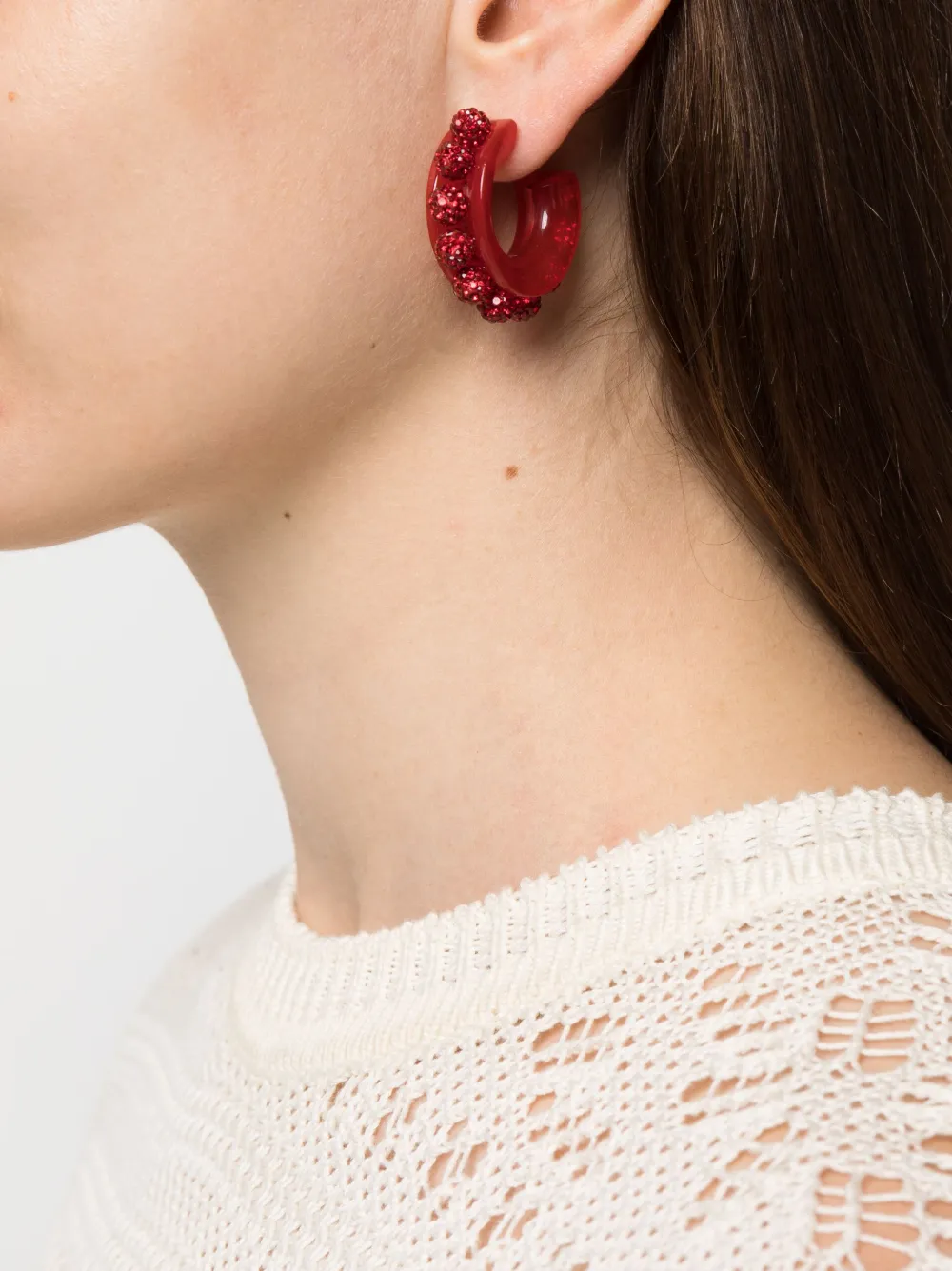 Aquazzura crystal-embellished half-hoop earrings - Rood