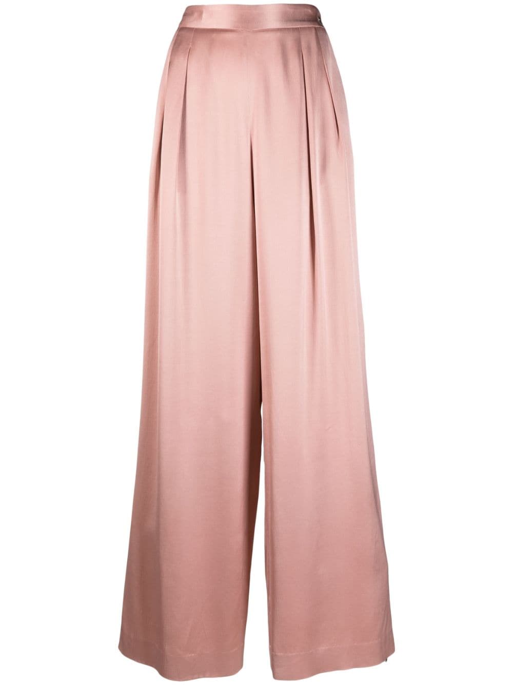 pleated wide-leg satin trousers