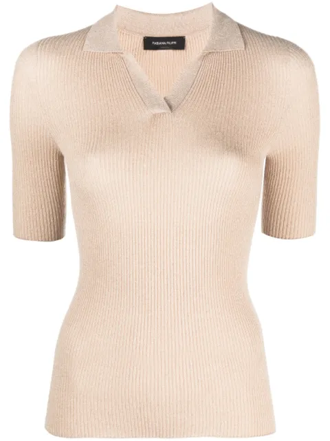 Fabiana Filippi ribbed-knit short-sleeved polo shirt
