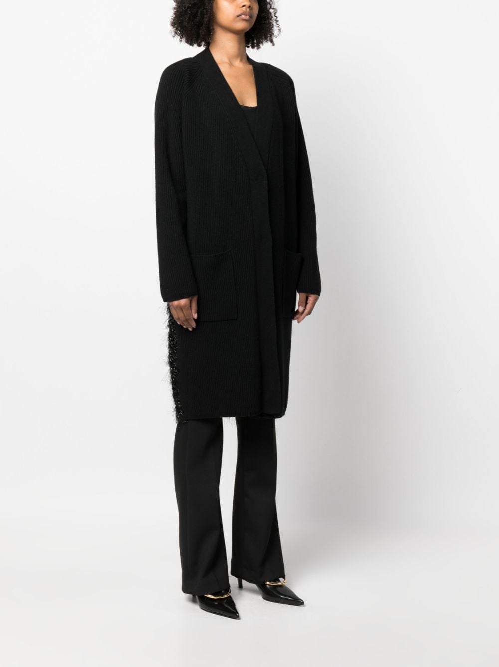 Shop Fabiana Filippi Bouclé-detailing Knitted Cardi-coat In Black