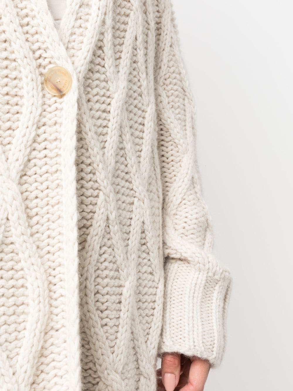 Shop Fabiana Filippi Aran-knit Buttoned Cardi-coat In Neutrals