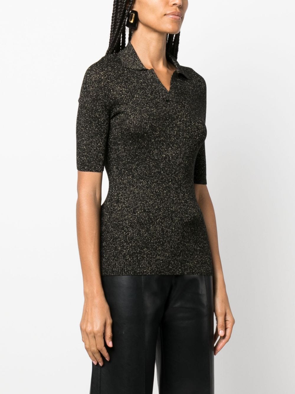 Shop Fabiana Filippi Short-sleeved Glitter Polo Shirt In Black