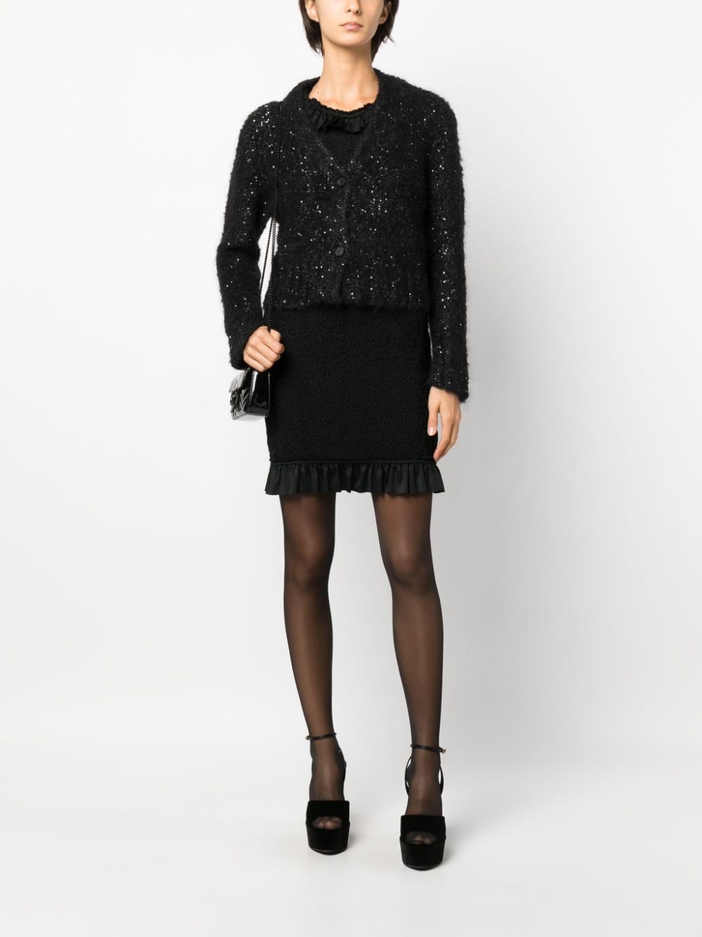 Shop Fabiana Filippi Sequin-embellished Knitted Cardigan In Black