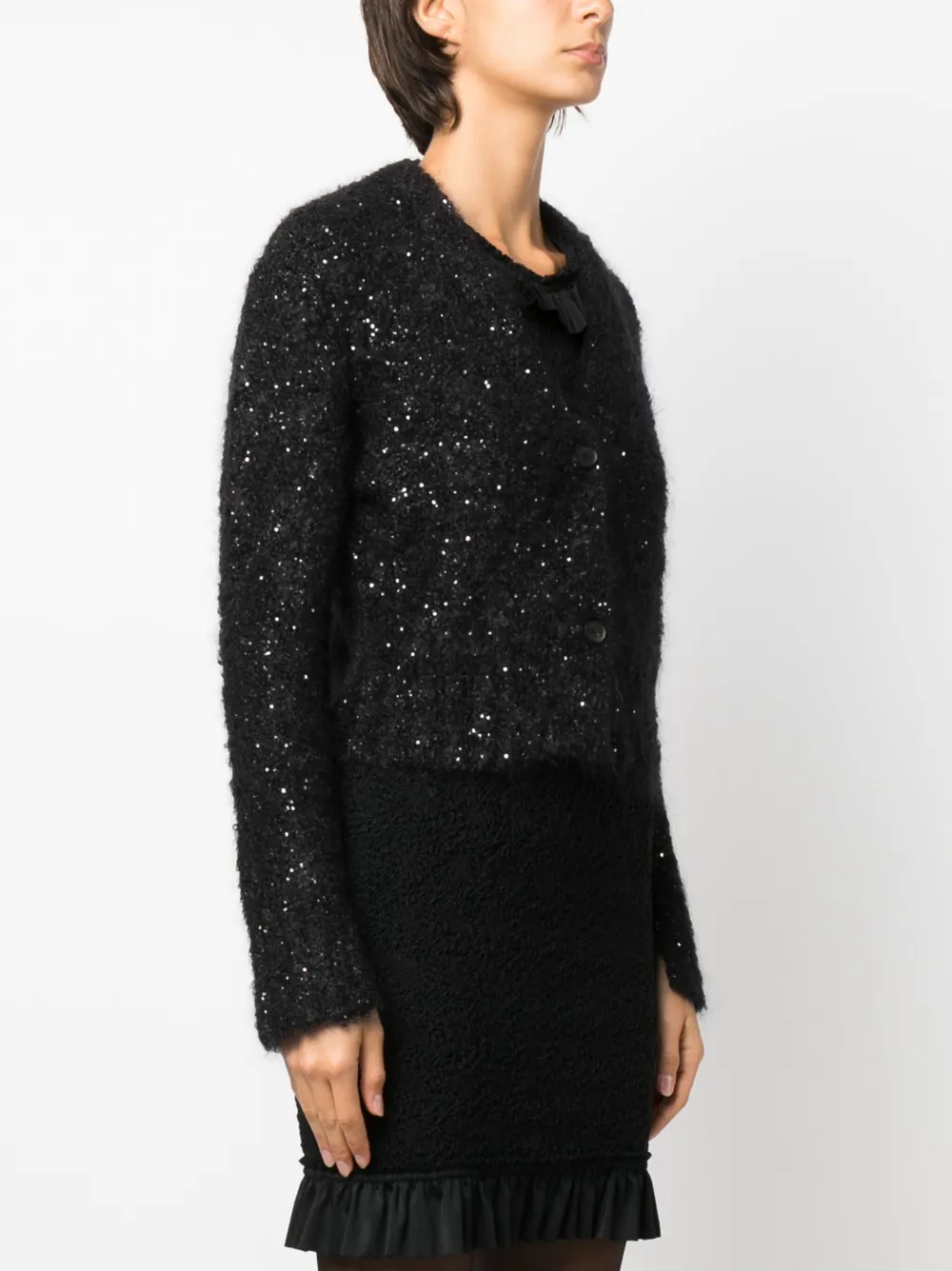 Shop Fabiana Filippi Sequin-embellished Knitted Cardigan In Black