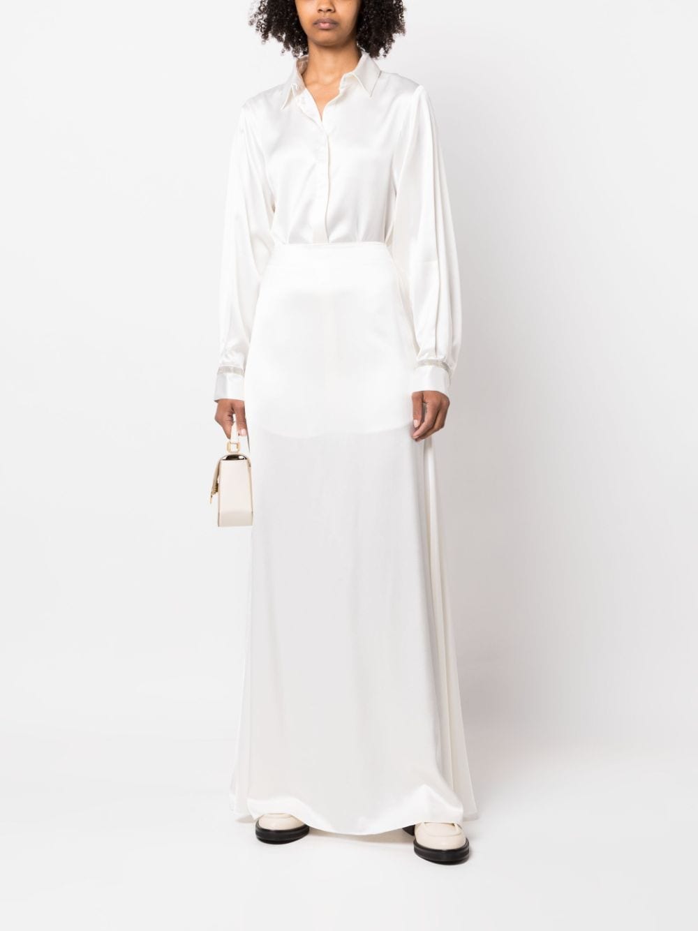Shop Fabiana Filippi Long-sleeve Satin Shirt In White