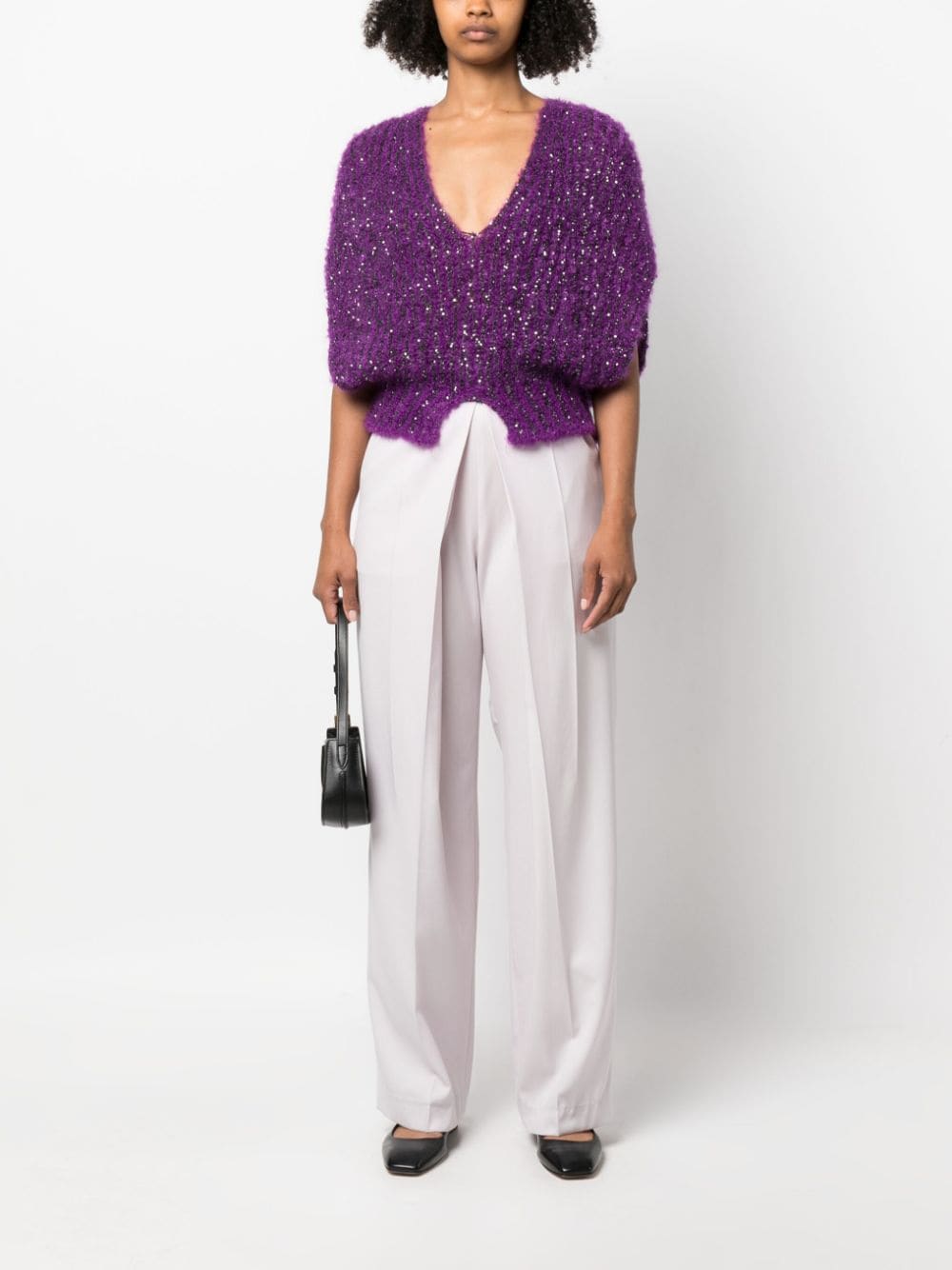 Shop Fabiana Filippi Sequin-embellished Knitted Top In Purple