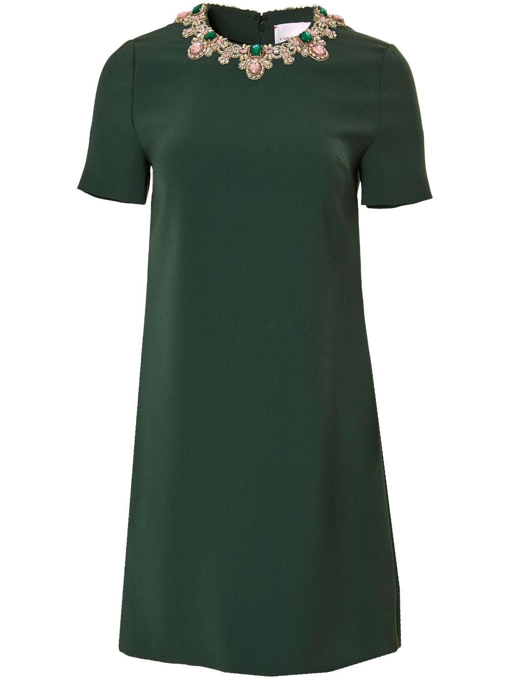 Shop Carolina Herrera Crystal-embellished Short-sleeve Shift Dress In Green