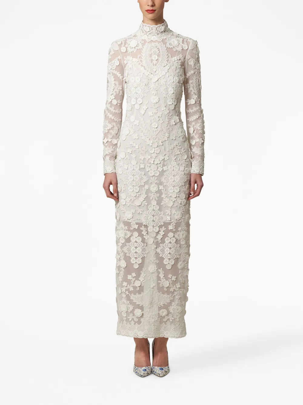 Carolina Herrera Avondjurk met bloemenkant - Wit
