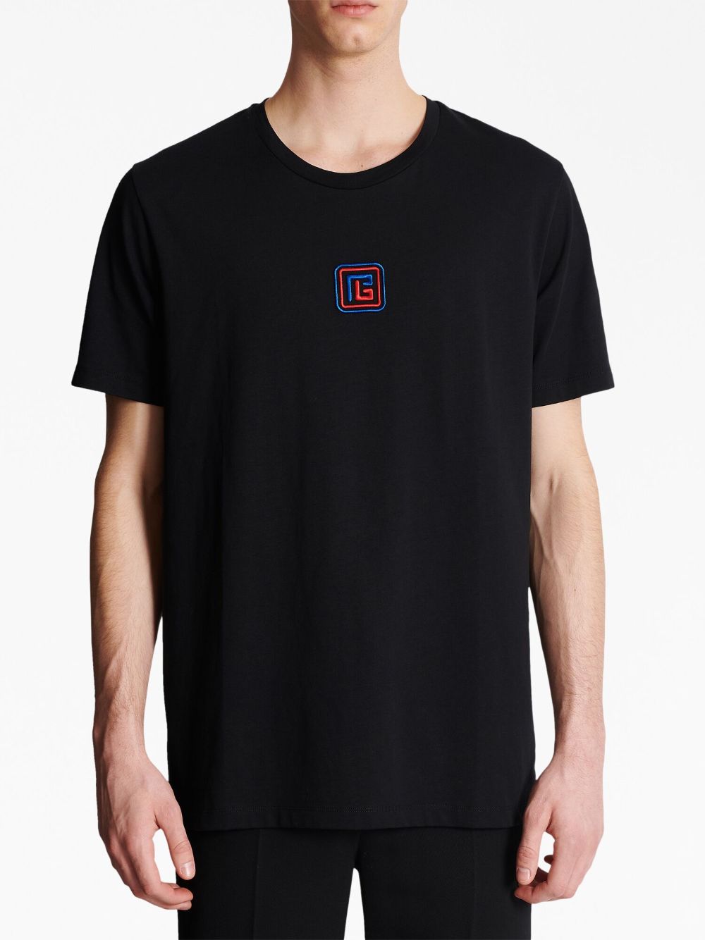 Shop Balmain Embroidered-logo Short-sleeve T-shirt In Black
