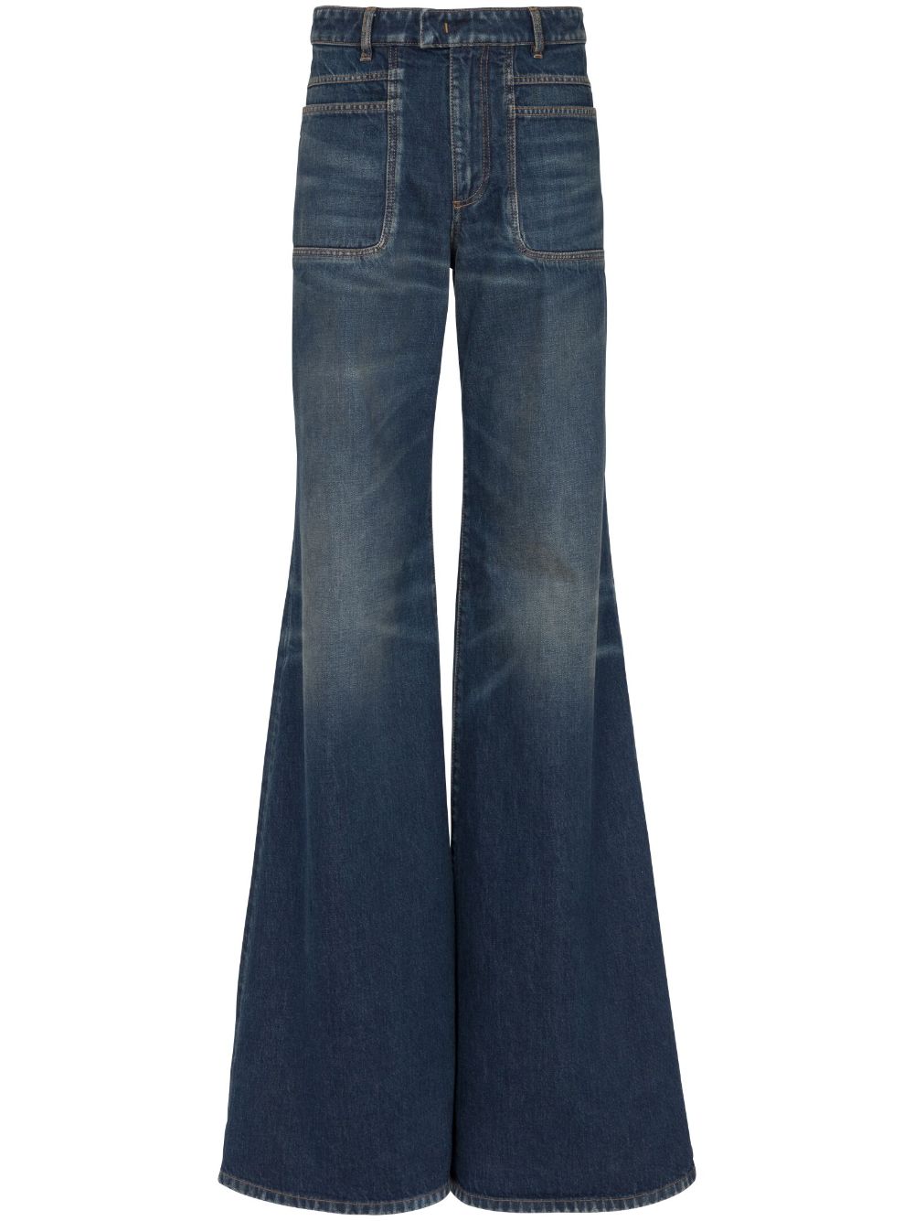 Shop Balmain Logo-patch Wide-leg Jeans In Blue