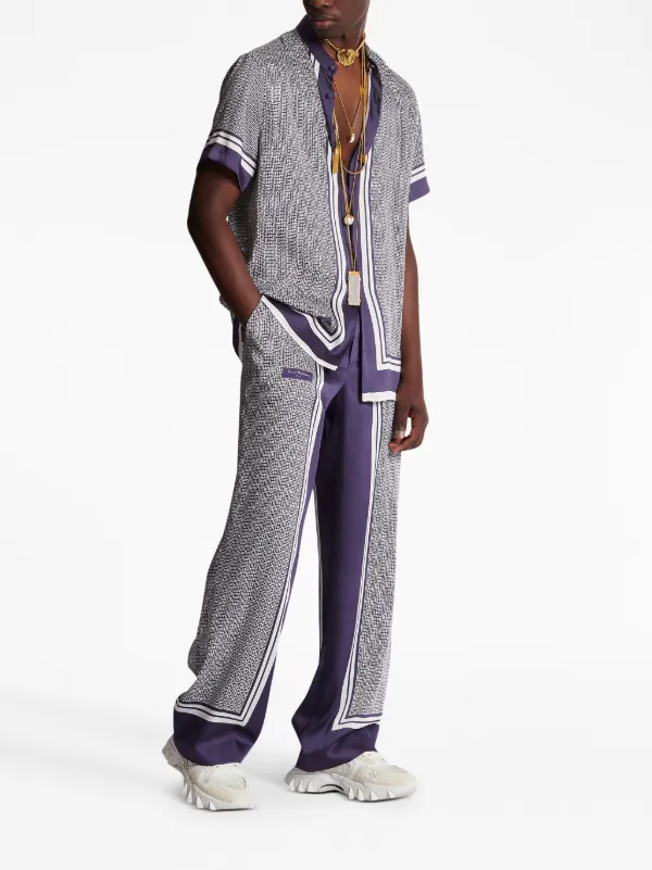 Pantalon Droit Balmain Homme Taille 50/L - Imprimé Vertical, Neuf Avec étiquette, Couleur Violet