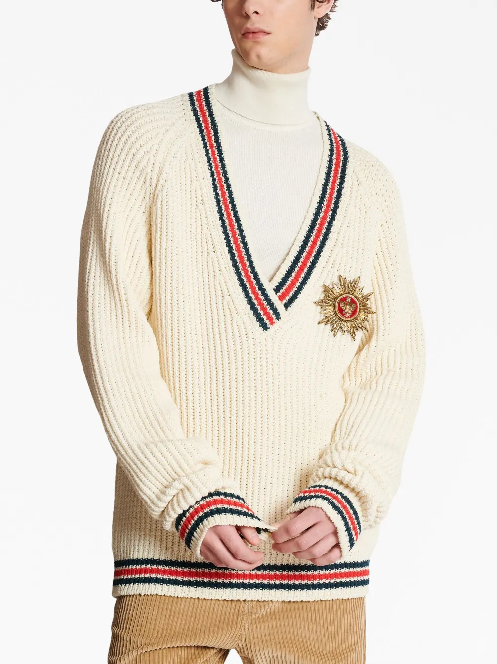 Affordable Balmain logo-patch knitted sweater Men