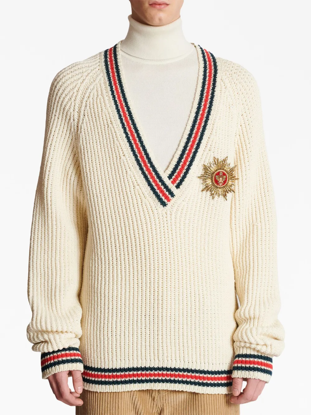 Shop Balmain Logo-patch Knitted Sweater In Neutrals