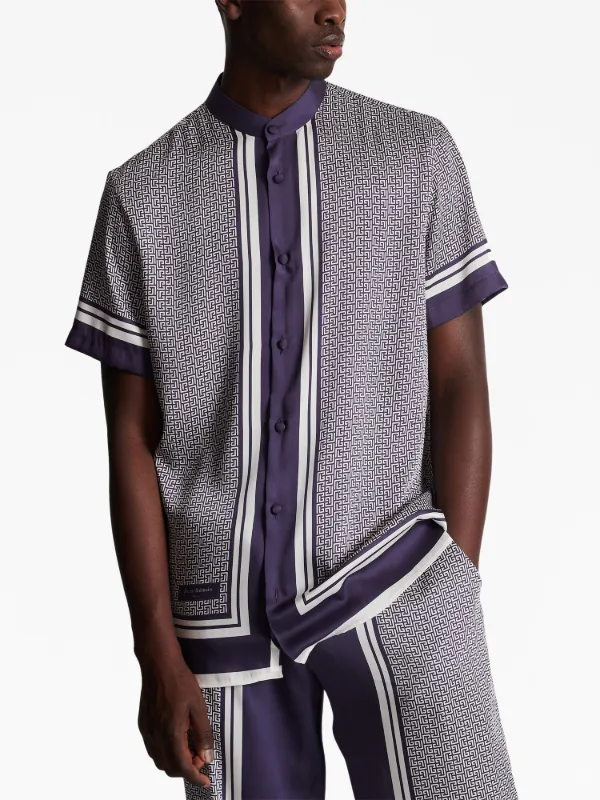 Balmain モノグラム ショートスリーブシャツ | ブルー | FARFETCH JP