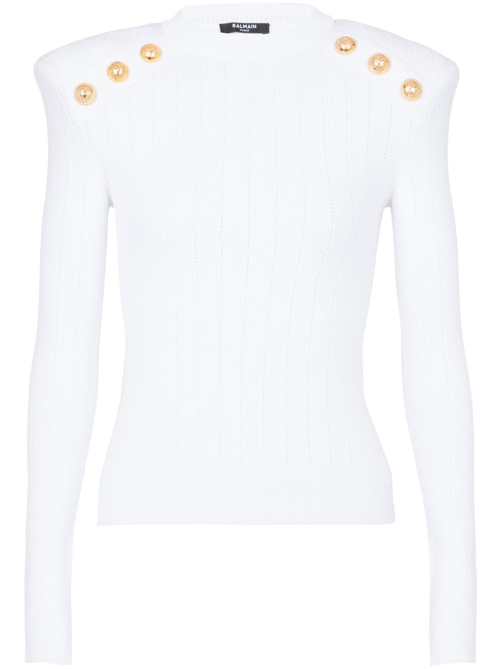 Shop Balmain 6-buttons Knit Jumper In White