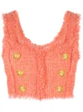 Balmain buttoned tweed cropped top - Orange