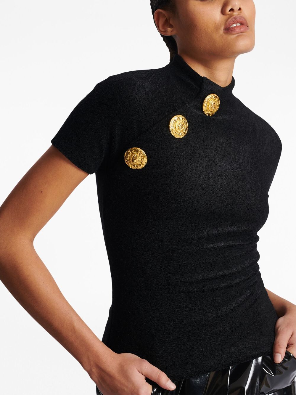 Cheap Balmain button-detail velvet T-shirt Women