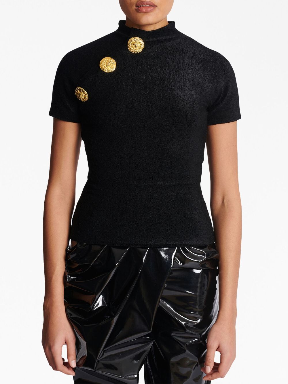 Cheap Balmain button-detail velvet T-shirt Women