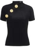 Balmain button-detail velvet T-shirt - Black