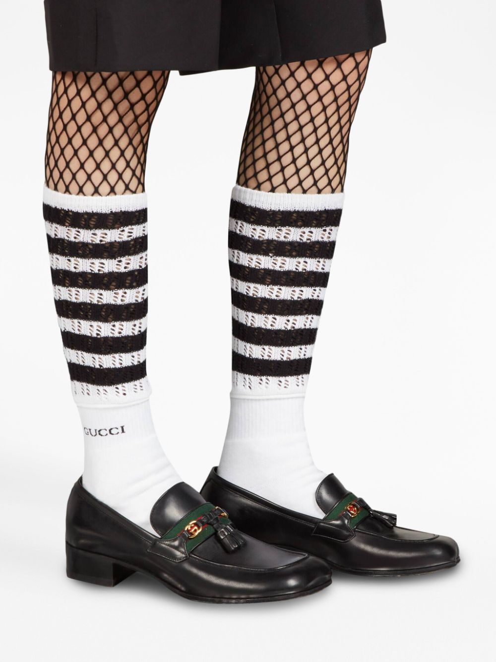 Shop Gucci Logo-intarsia Stripe Socks In White