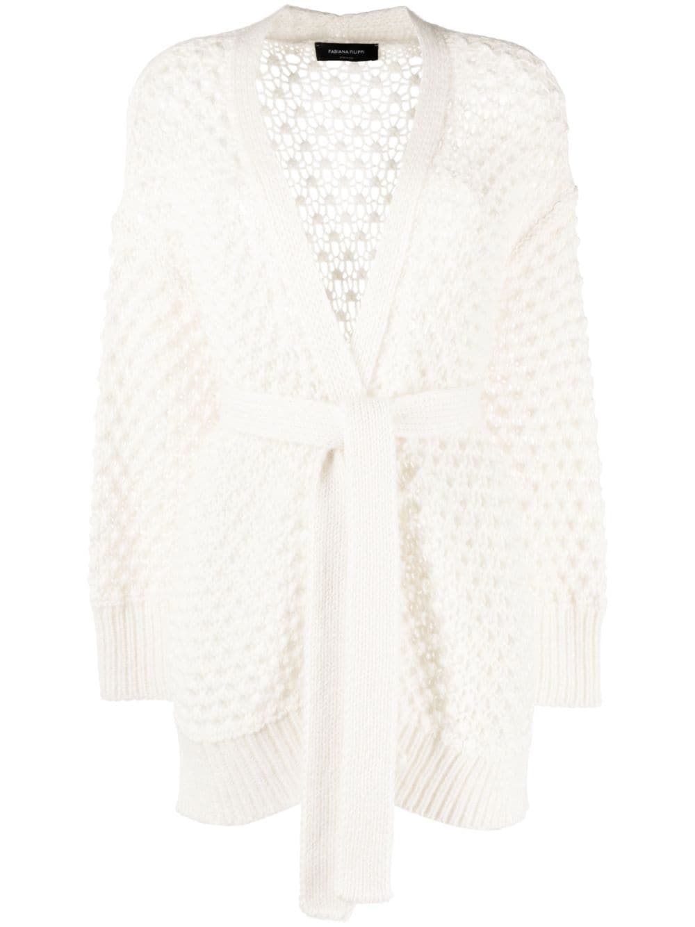 Shop Fabiana Filippi Belted Open-knit Cardigan In White