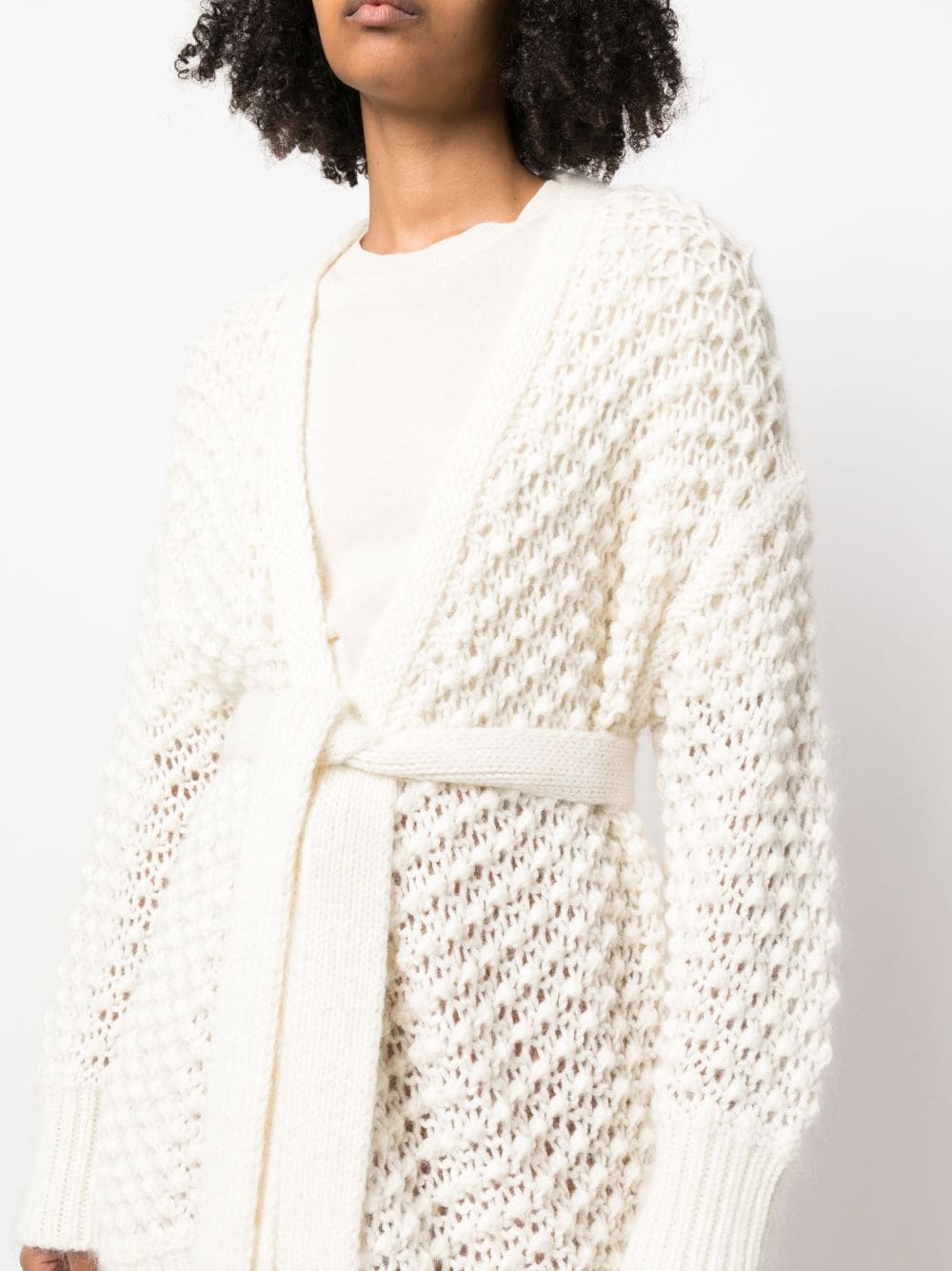 Shop Fabiana Filippi Belted Open-knit Cardigan In White