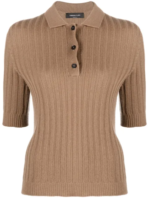 Fabiana Filippi ribbed-knit cashmere polo top