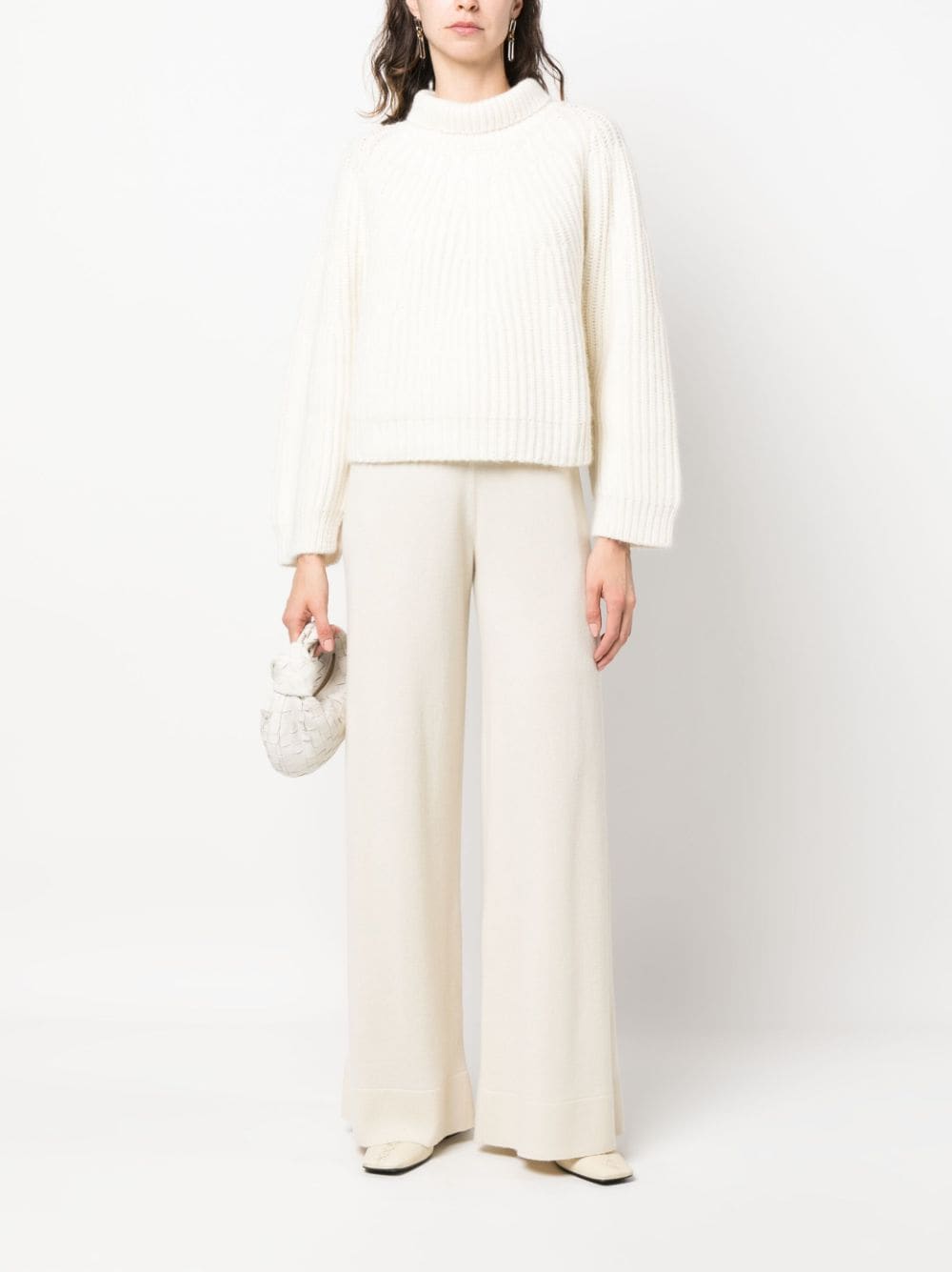 Shop Fabiana Filippi Wide-leg Cashmere Knitted Trousers In White