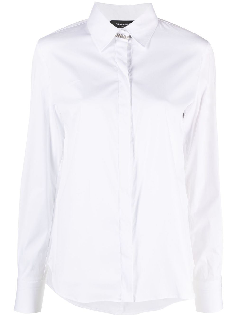 Shop Fabiana Filippi Bead-embellished Long-sleeve Shirt In White