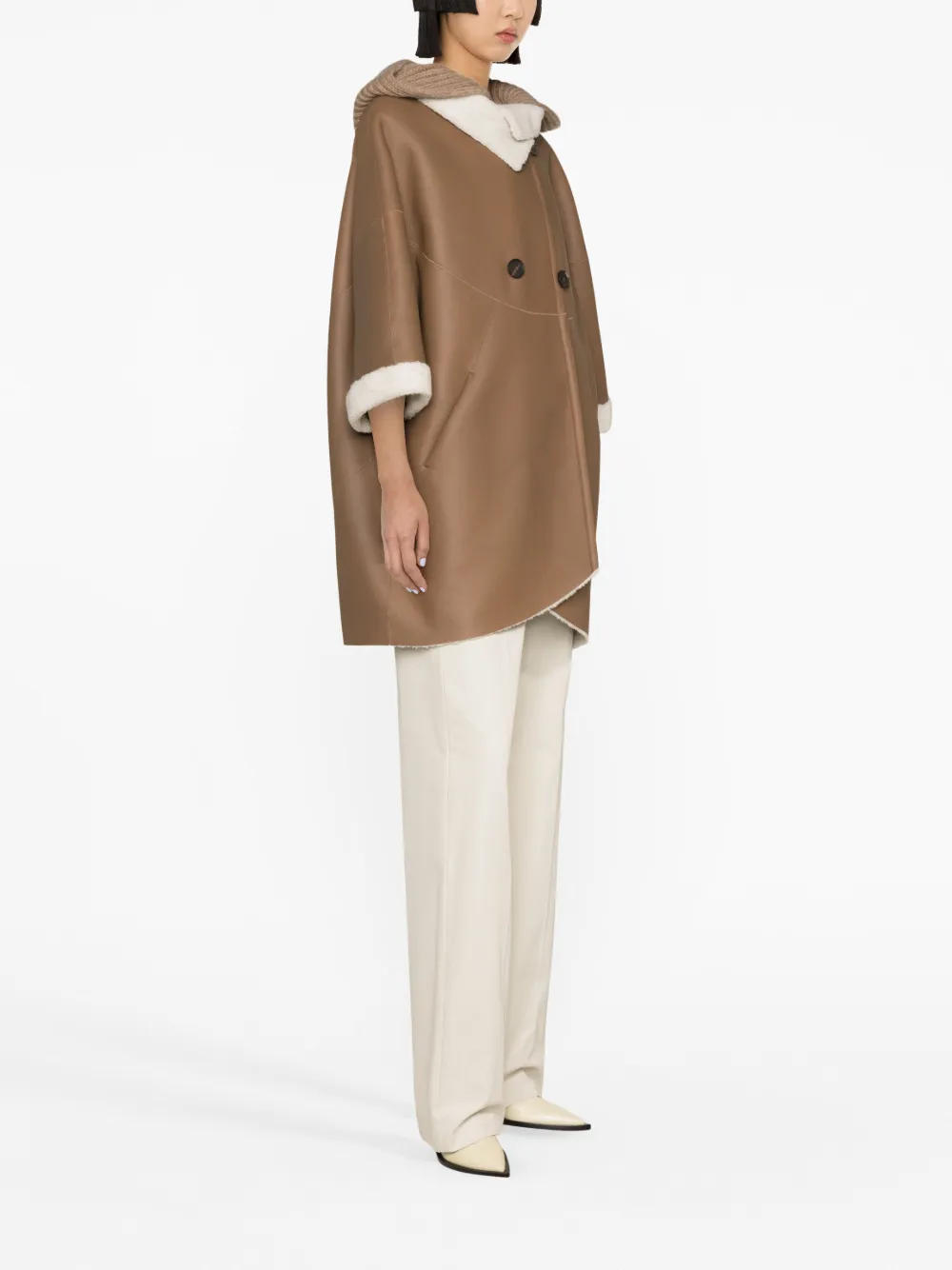 Fabiana Filippi Hooded Shearling Jacket In Brown