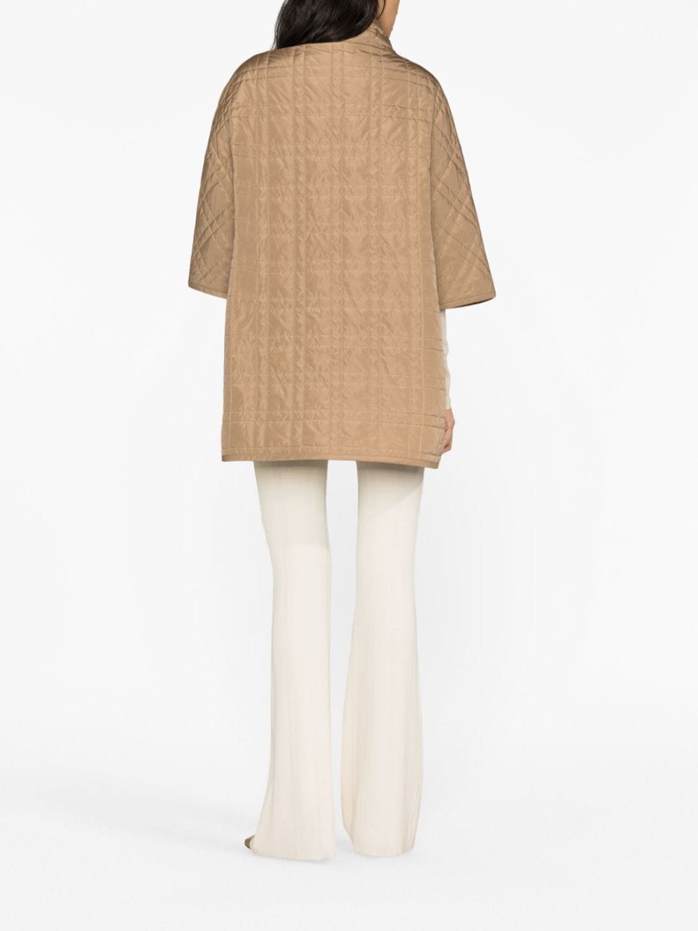 Shop Fabiana Filippi Oversized Quilted Half-sleeve Coat In Brown