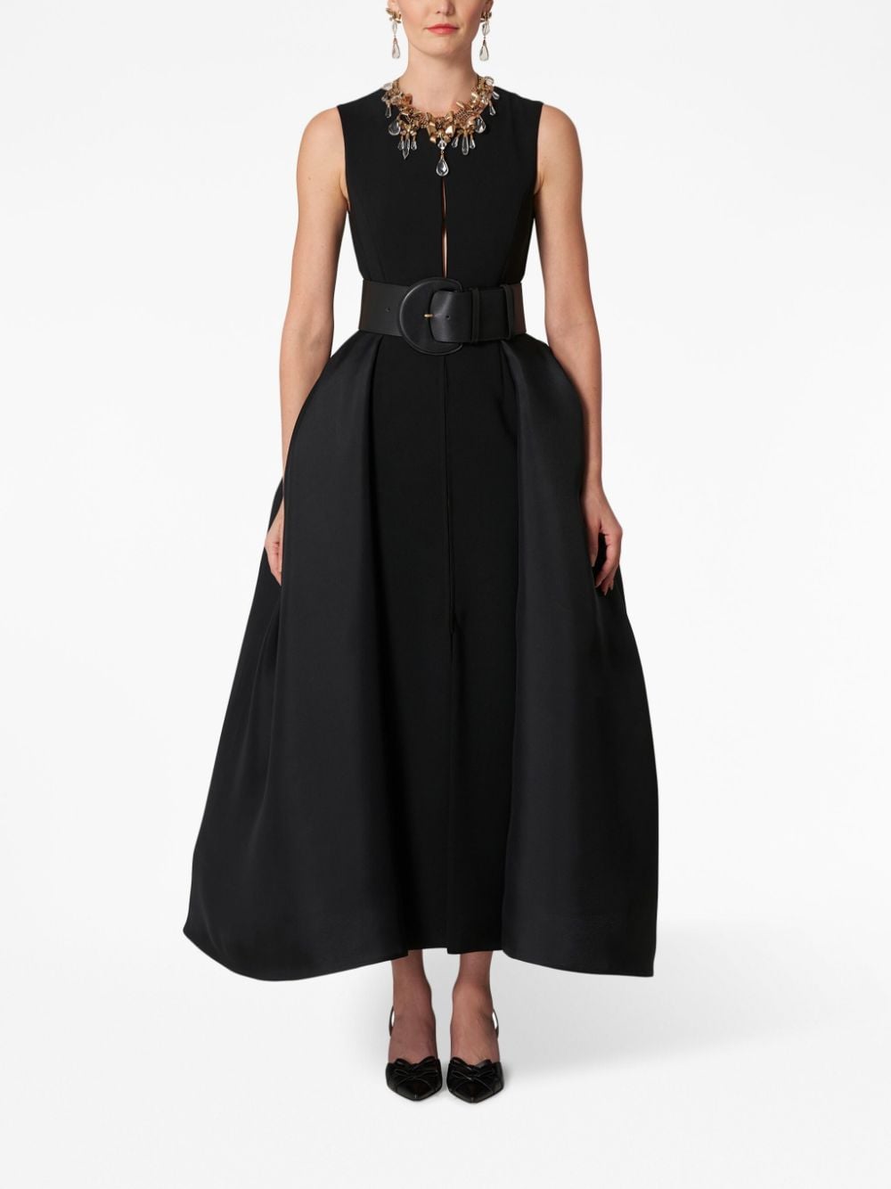 Shop Carolina Herrera Skirt-overlay Column Midi Dress In Black