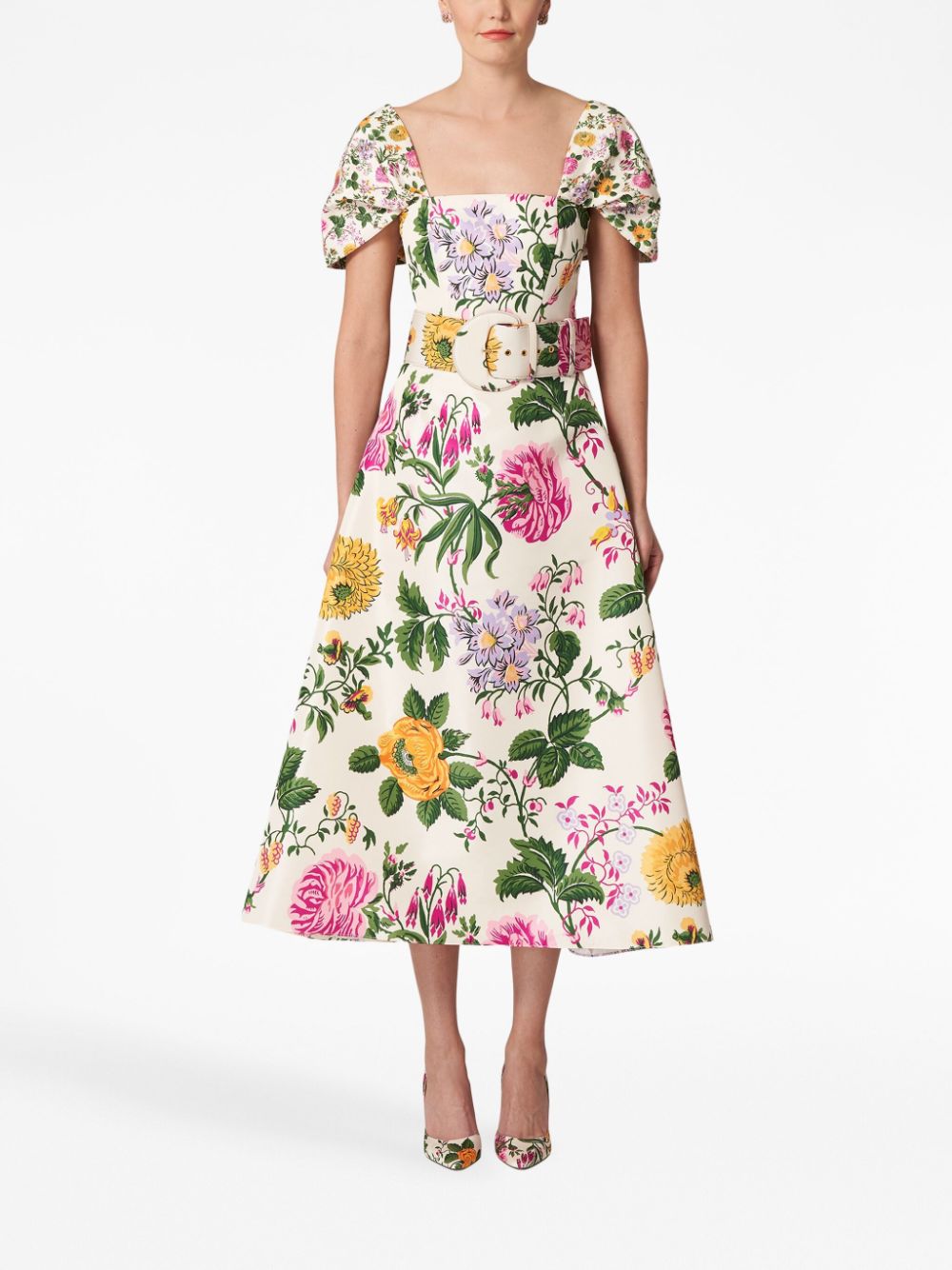Carolina Herrera floral-print A-line midi dress - Beige