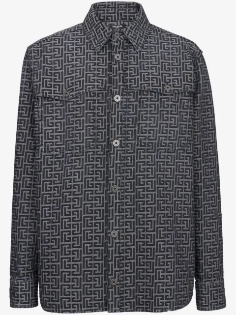 Balmain monogram-jacquard denim shirt