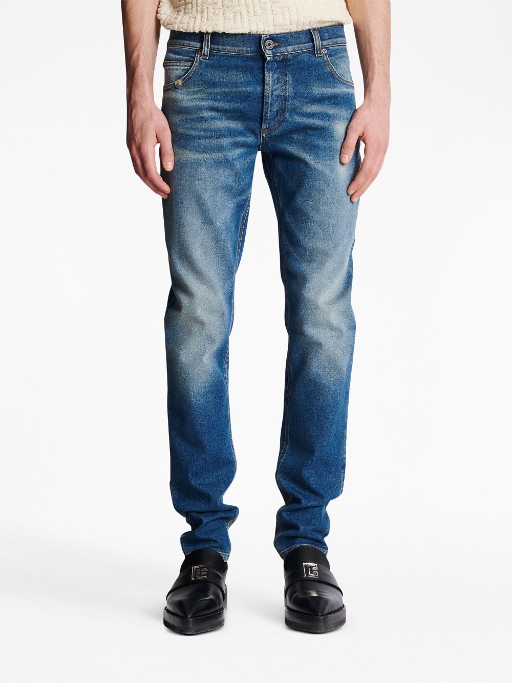 Shop Balmain Mid-rise Slim-fit Jeans In Blue
