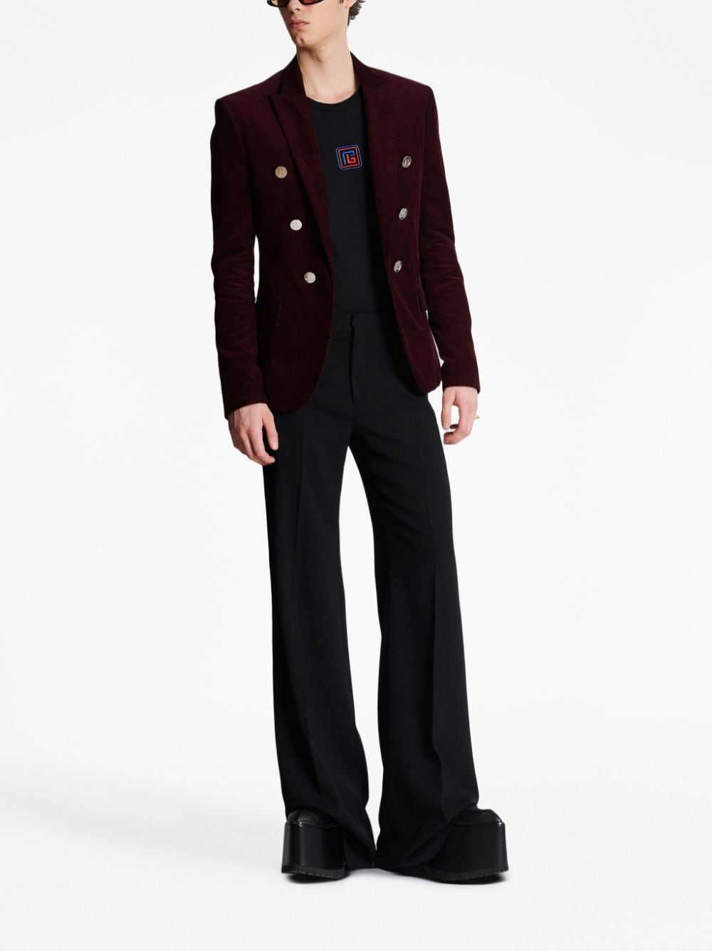 Shop Balmain Corduroy Double-breasted Blazer In Red