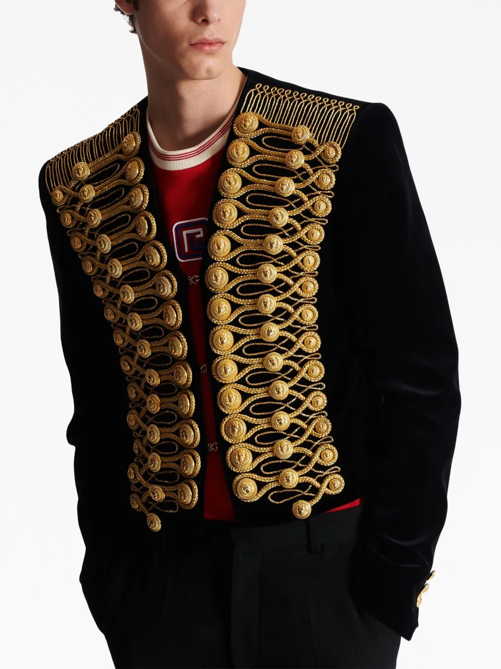 fully-embroidered velvet jacket